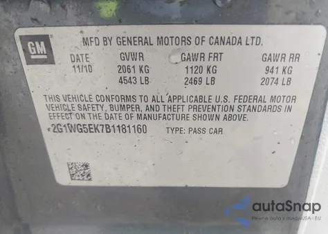 2011 Chevrolet Impala Lt from USA, damaged, VIN 2G1WG5EK7B1181160